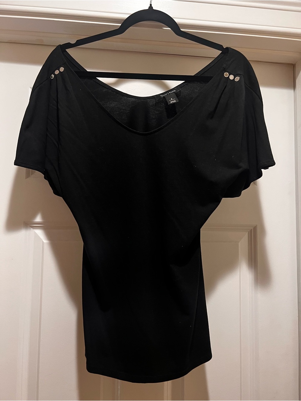 Black Short Sleeve Dolman Top with Shoulder Studs